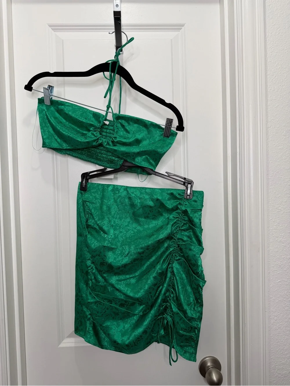12th Tribe‎ St. Barths Emerald Jacquard Crop Top and mini skirt set Sz Small